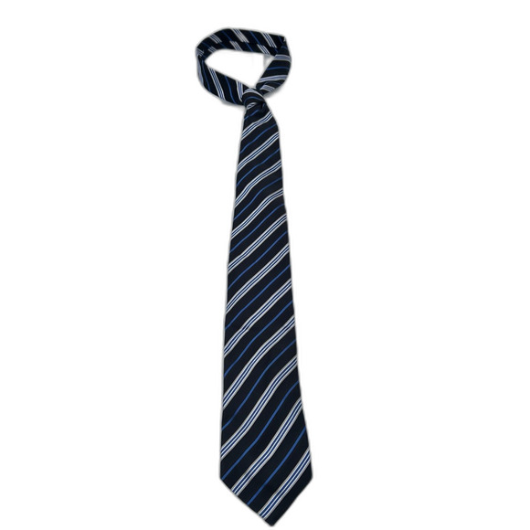 Geoffrey Beene Diagonally Striped, Black, Blue, Silver, Men's 100% Silk Tie - Picture 1 of 3